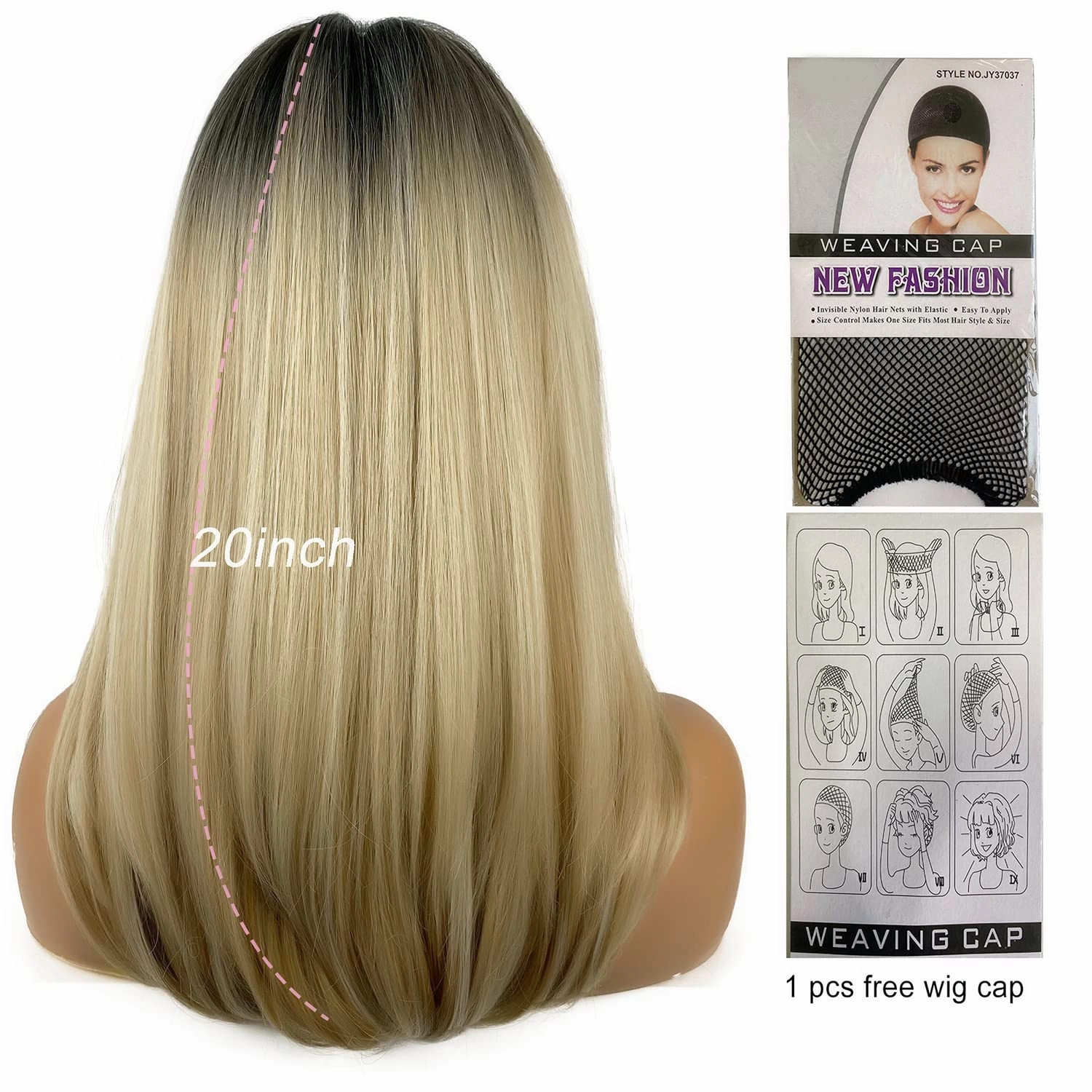 Long Blonde Wigs for Women, Blonde Wigs with Bangs Layered Shoulder Length Synthetic Wig for Daily Party Dark Roots Wig (20 inch)