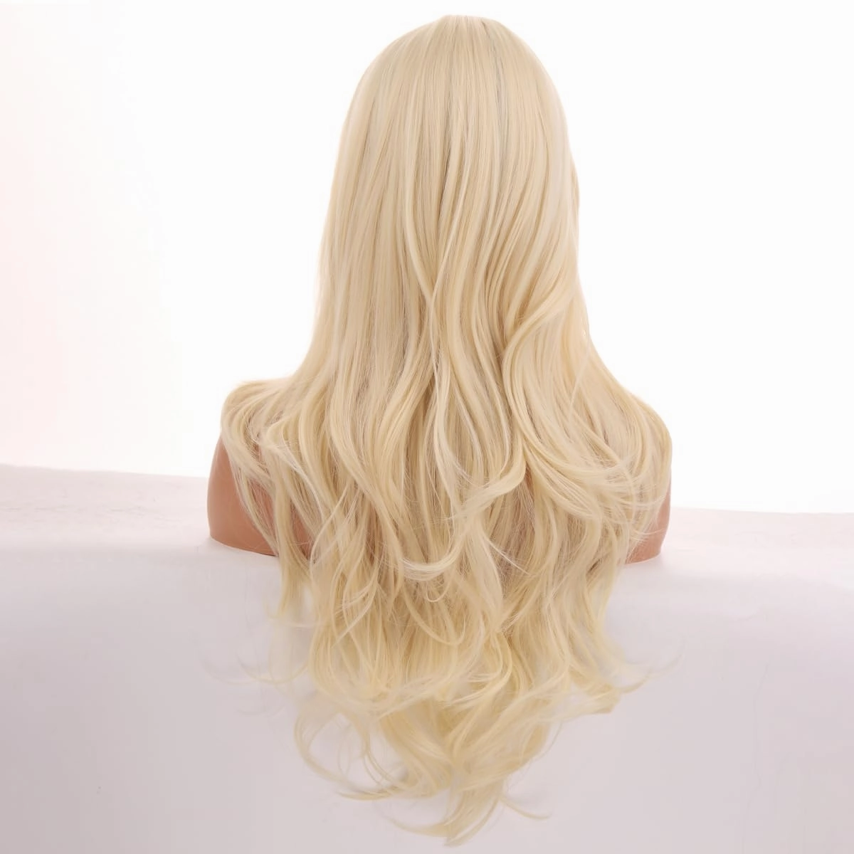 Long Blonde Wigs for Women Girls Light Blonde Wig Middle Part Curly Wavy Wig Heat Resistant Synthetic Wigs for Cosplay Costume Party