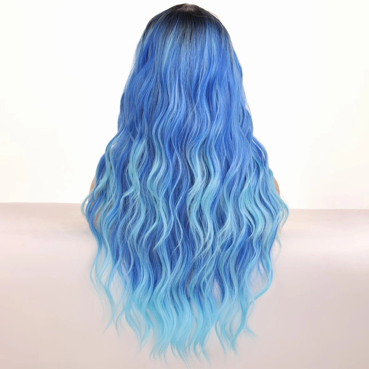 Long Blue Wigs for Women Girls Ombre Blue Wig Middle Part Curly Wavy Wig Heat Resistant Synthetic Wigs for Cosplay Costume Party