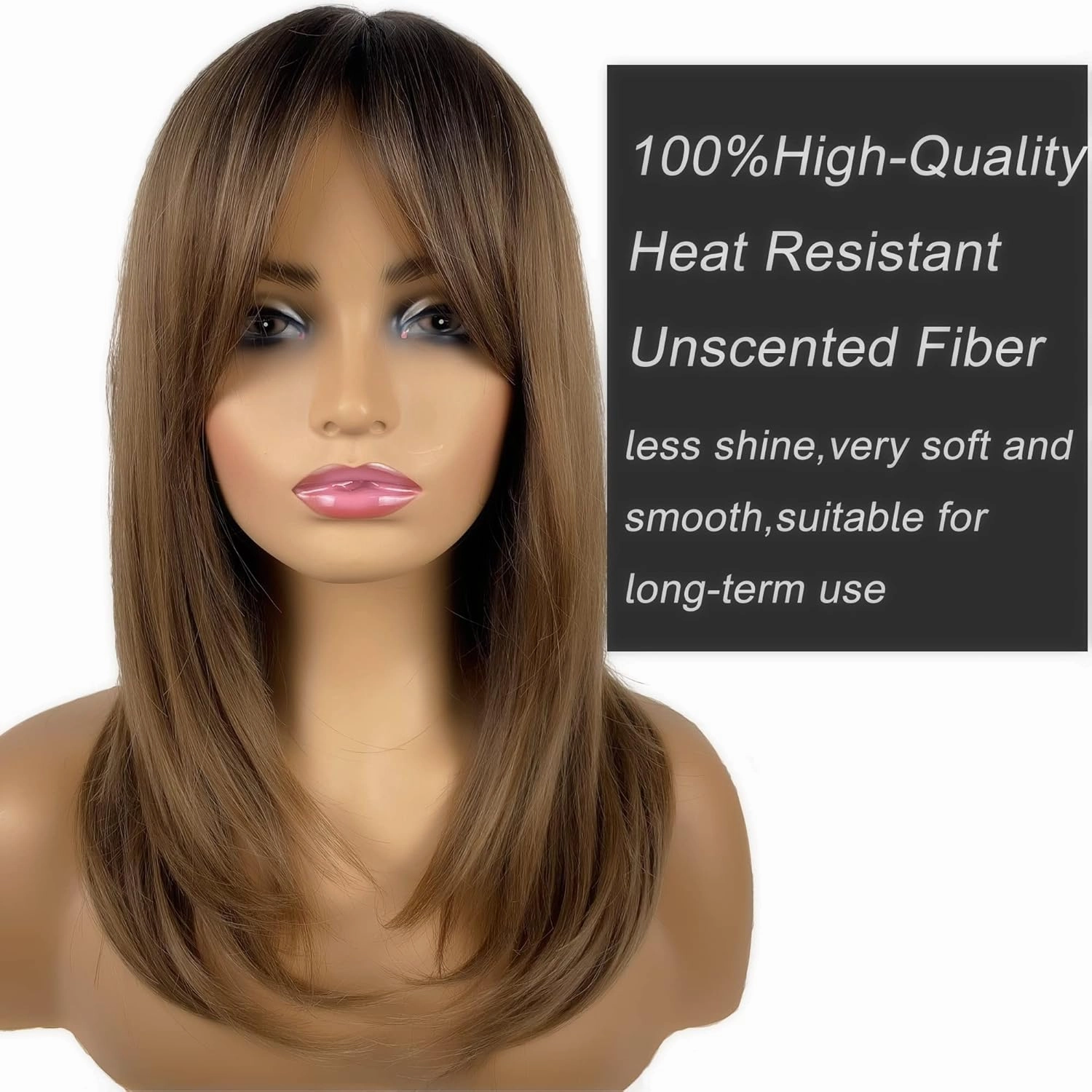 Long Brown Wigs for Women,Brown Wigs with Bangs Layered Shoulder Length Synthetic Wig for Daily Party (20 inch)