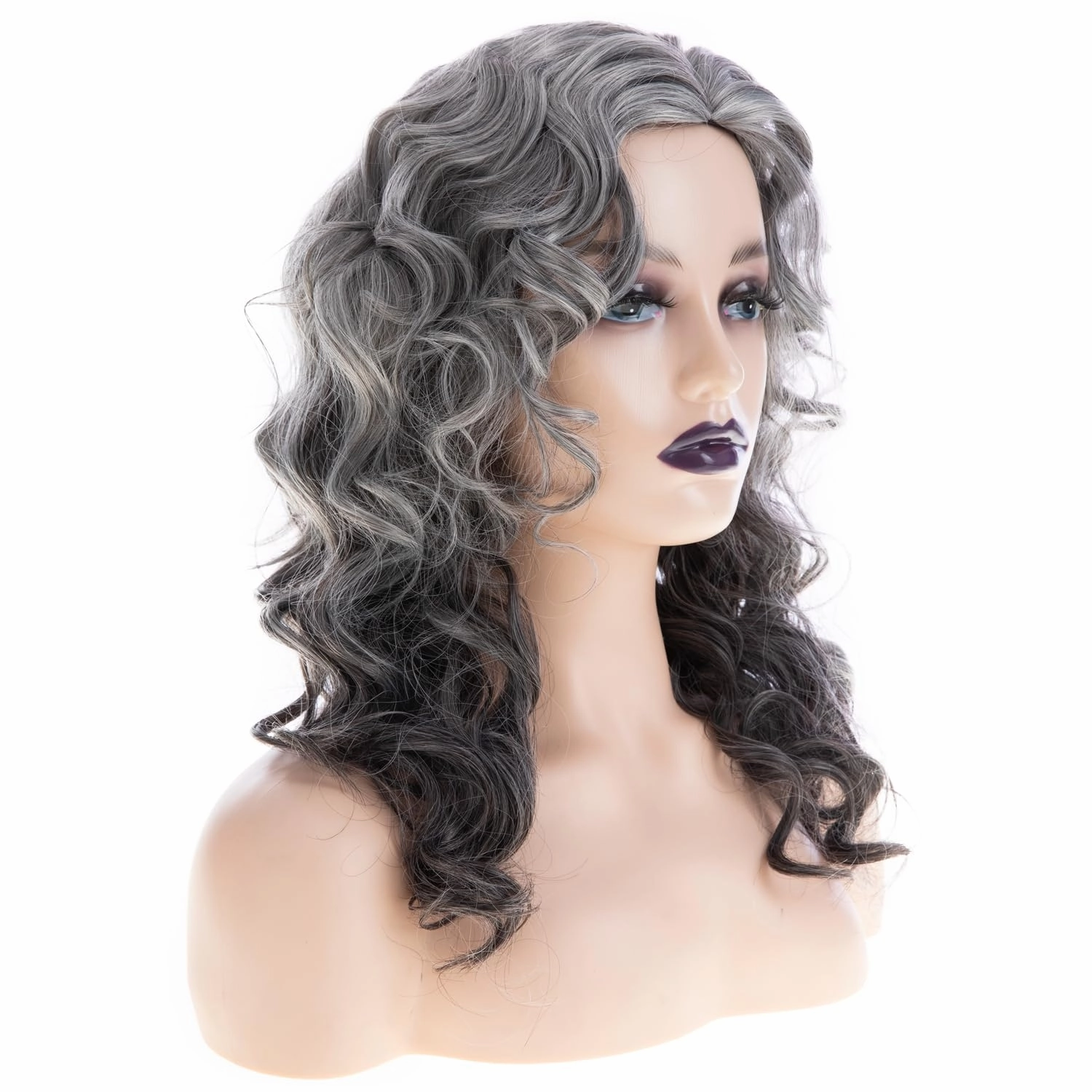 Long Curly Wavy Grey Wig for Women Natural Looking Synthetic Halloween Cosplay Costume Wig