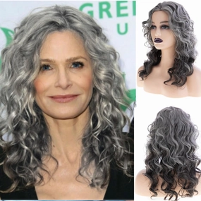 Long Curly Wavy Grey Wig for Women Natural Looking Synthetic Halloween Cosplay Costume Wig