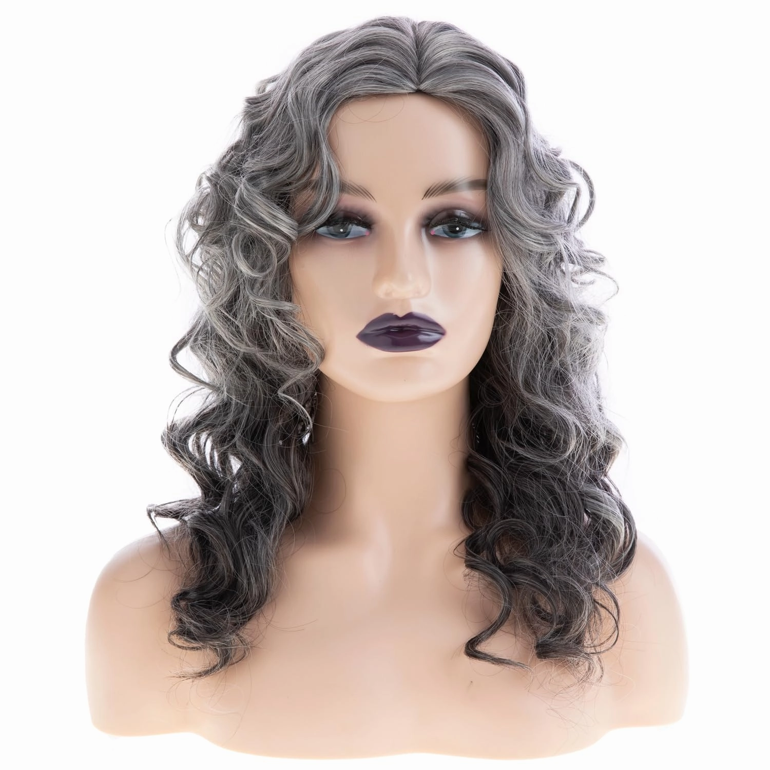 Long Curly Wavy Grey Wig for Women Natural Looking Synthetic Halloween Cosplay Costume Wig