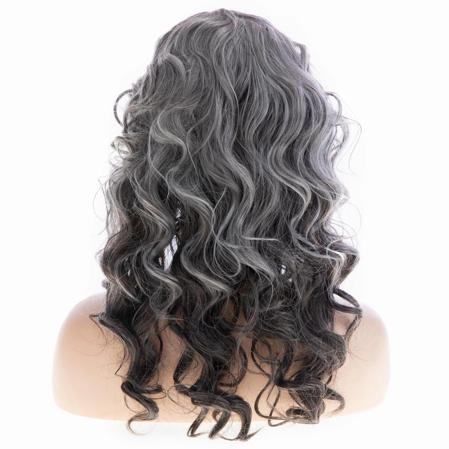 Long Curly Wavy Grey Wig for Women Natural Looking Synthetic Halloween Cosplay Costume Wig