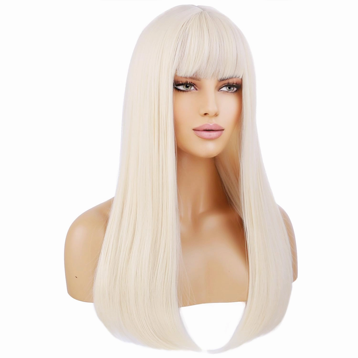 Long Straight Blonde Wig for Women Light Blonde Wig with Bangs Synthetic Hair Wigs
