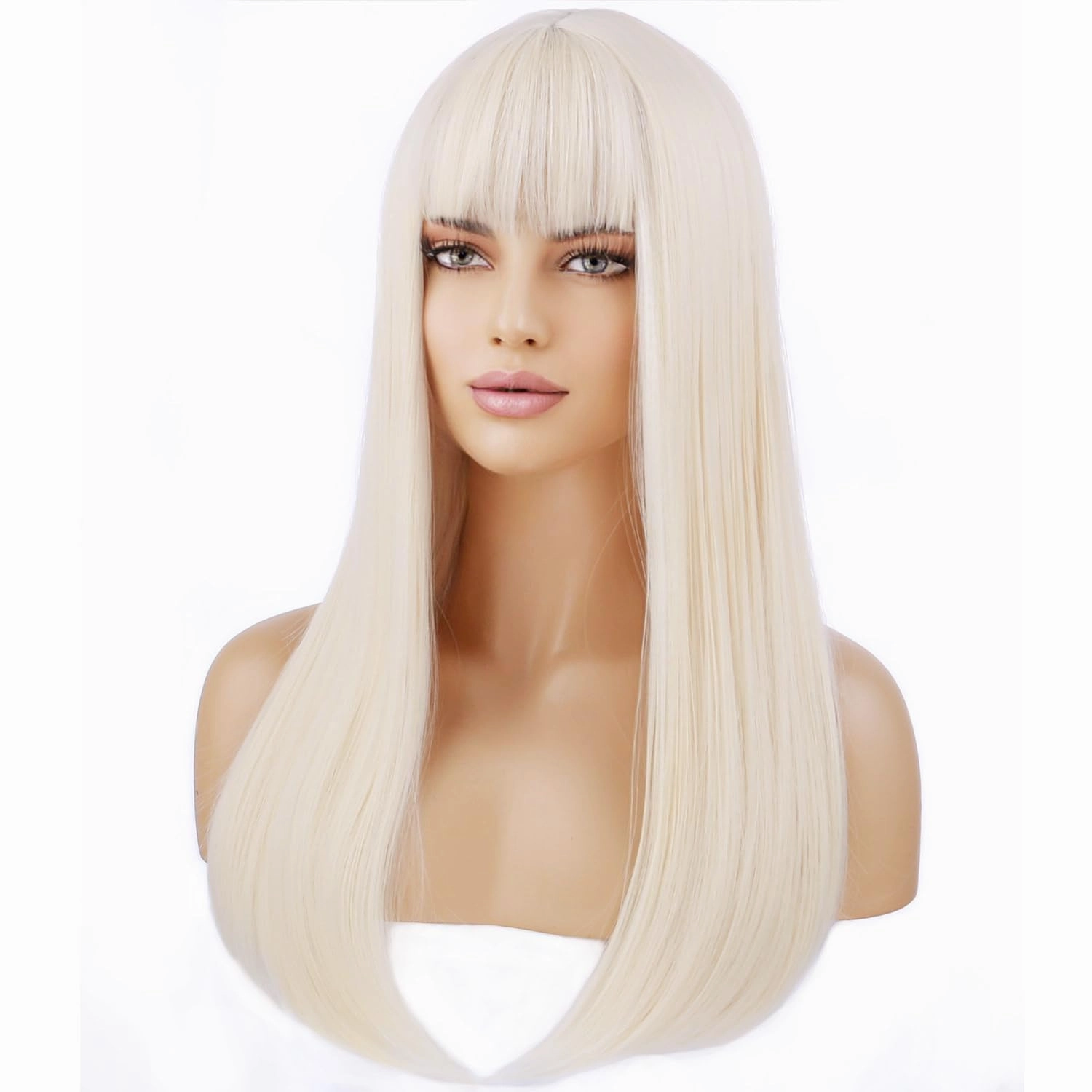 Long Straight Blonde Wig for Women Light Blonde Wig with Bangs Synthetic Hair Wigs