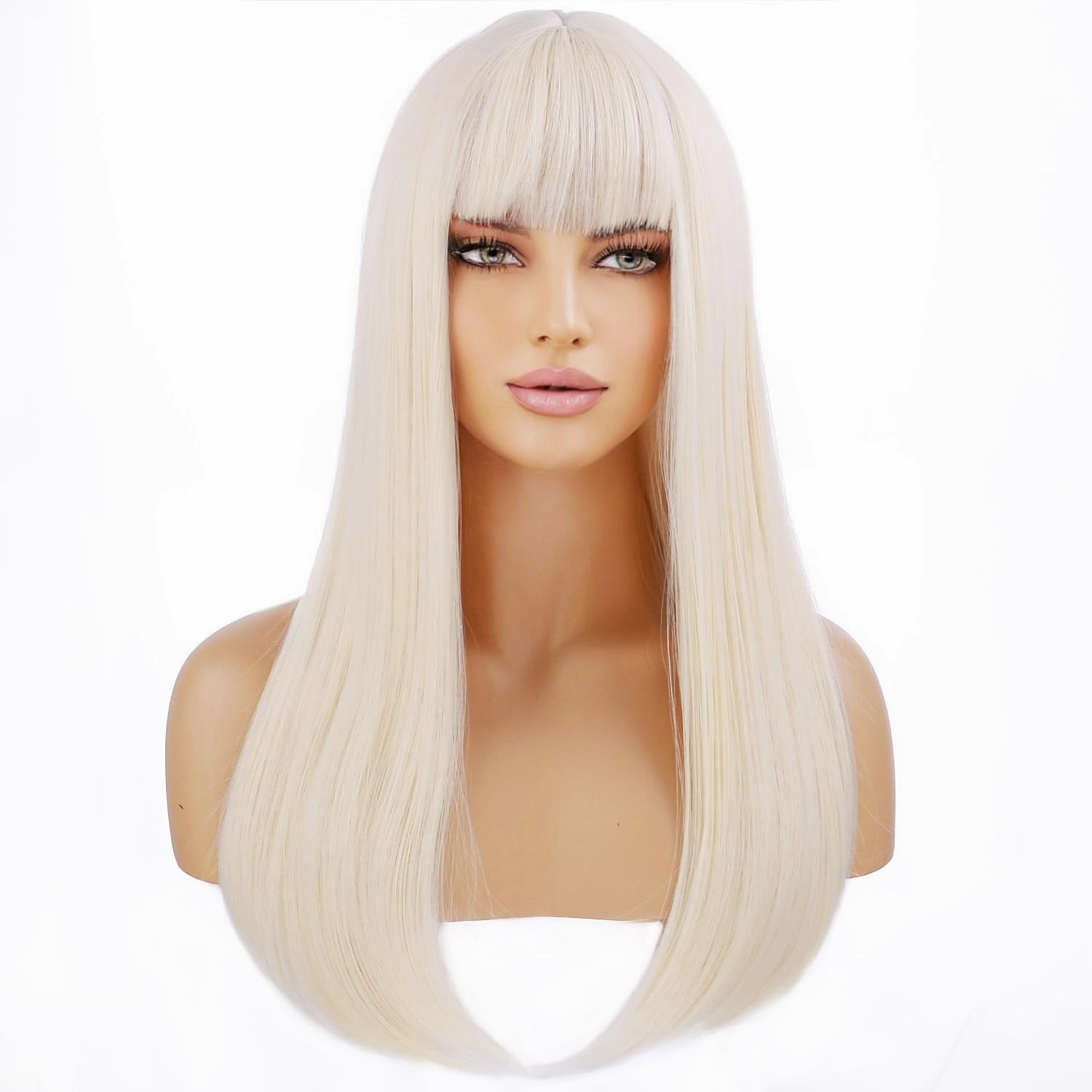 Long Straight Blonde Wig for Women Light Blonde Wig with Bangs Synthetic Hair Wigs