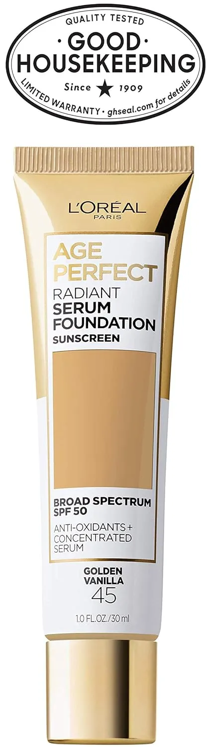 L'Oreal Paris Age Perfect Radiant Serum Foundation with SPF 50, Golden Vanilla, 1 fl. oz.