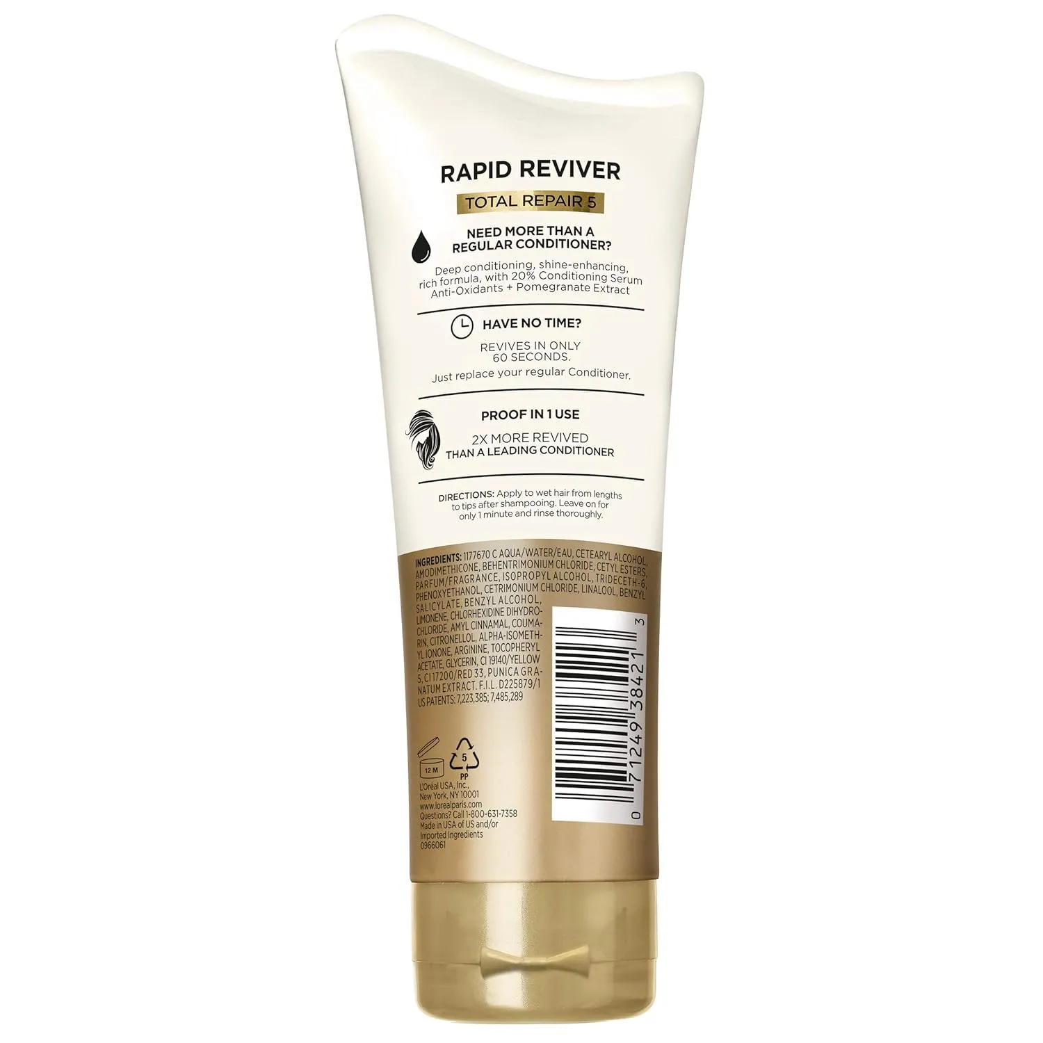 L'Oreal Paris Elvive Total Repair 5 Rapid Reviver Deep Conditioner, Repairs Damaged Hair, No Leave-In Time, Heat Protectant, with Damage Repairing Serum and Protein, 6 oz.