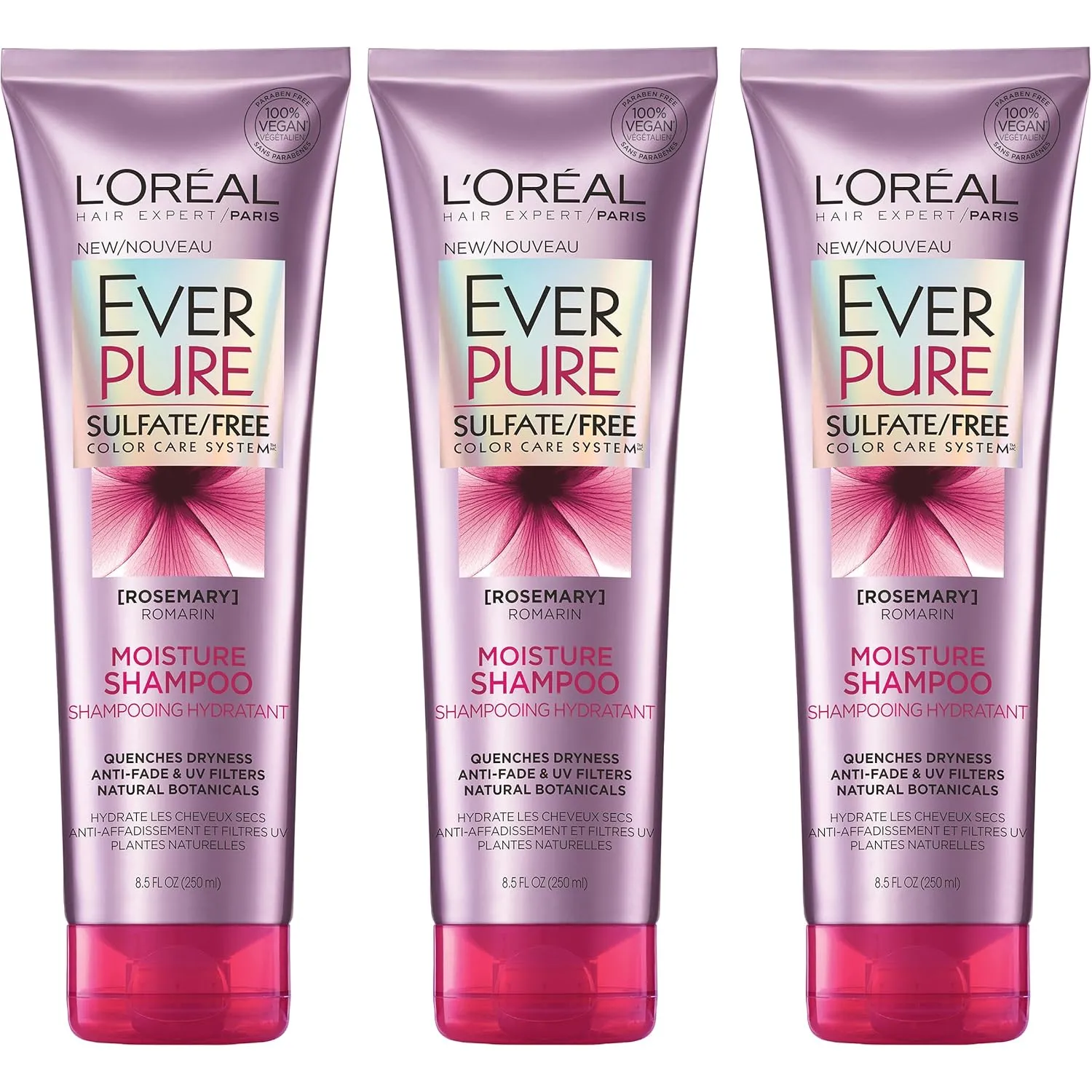 L'Oreal Paris Hair Care Ever Pure Sulfate Free Moisture Shampoo, 3 Count