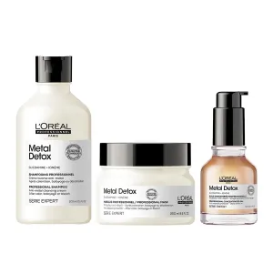 L’Oreal Professionnel Metal Detox Shampoo, Mask & Oil Set - Detoxifies, Prevents Damage & Prolongs Hair Color With Shine, For Damaged or Color-Treated Hair