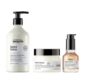 L’Oreal Professionnel Metal Detox Shampoo, Mask & Oil Set - Removes Metal Build Up, Protect Color, Prevents Damage & Adds Shine, Paraben & Sulfate Free, For Damaged and All Hair Types