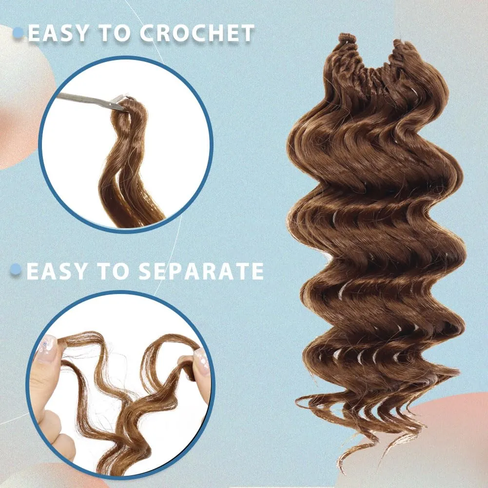 LOSMOEER Ocean Wave Crochet Hair 8 Inch, 8 Packs Deep Wave Crochet Hair for Women, Short Curly Crochet Braids Pre Looped Beach Curl Hair Extensions (30#)