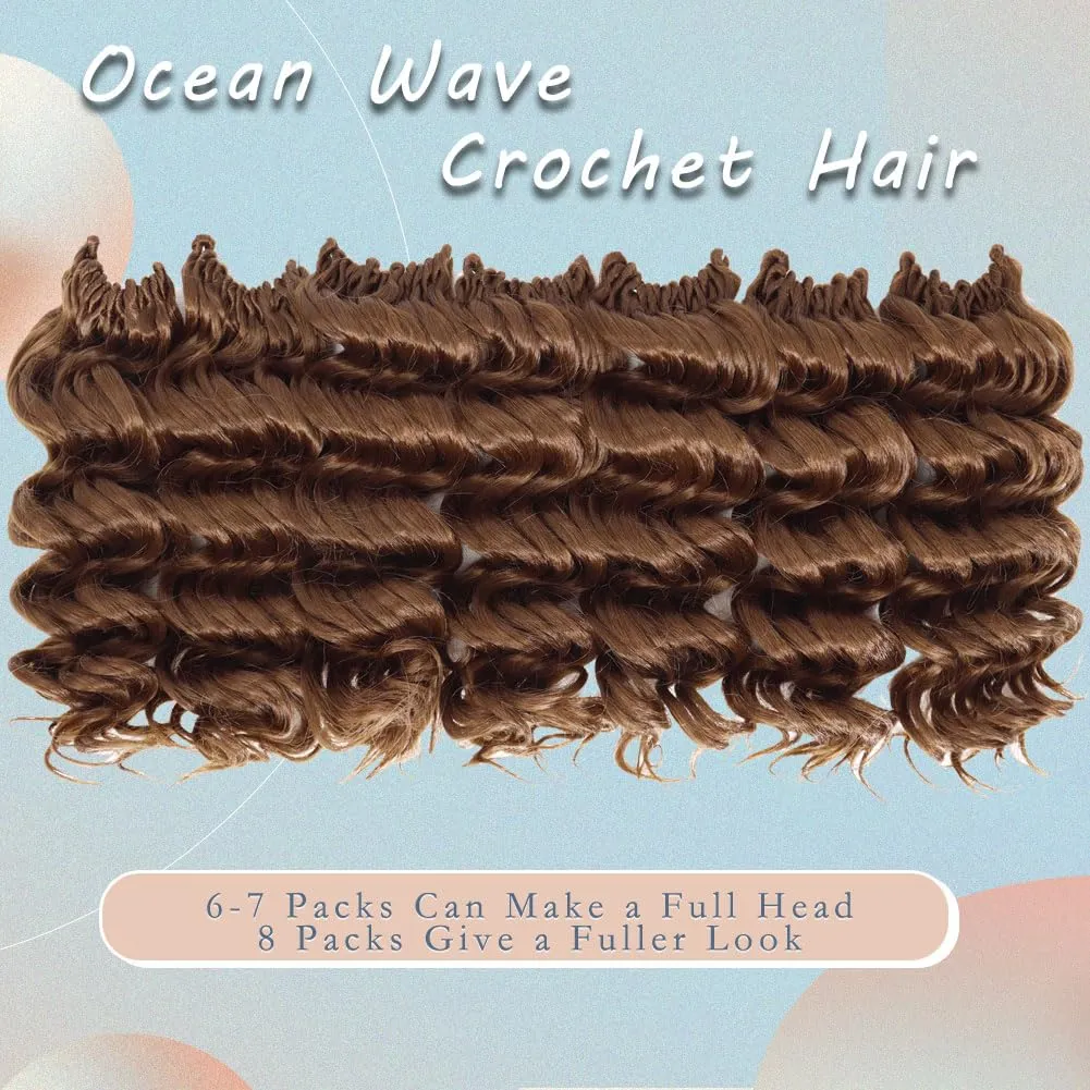 LOSMOEER Ocean Wave Crochet Hair 8 Inch, 8 Packs Deep Wave Crochet Hair for Women, Short Curly Crochet Braids Pre Looped Beach Curl Hair Extensions (30#)