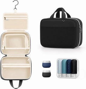 Lotour Travel Toiletry Bag for Women with Travel Size Silicone Containers Set, Hanging Toiletry Bag for toiletries, Cosmetic Bag Travel Organizer (Black)