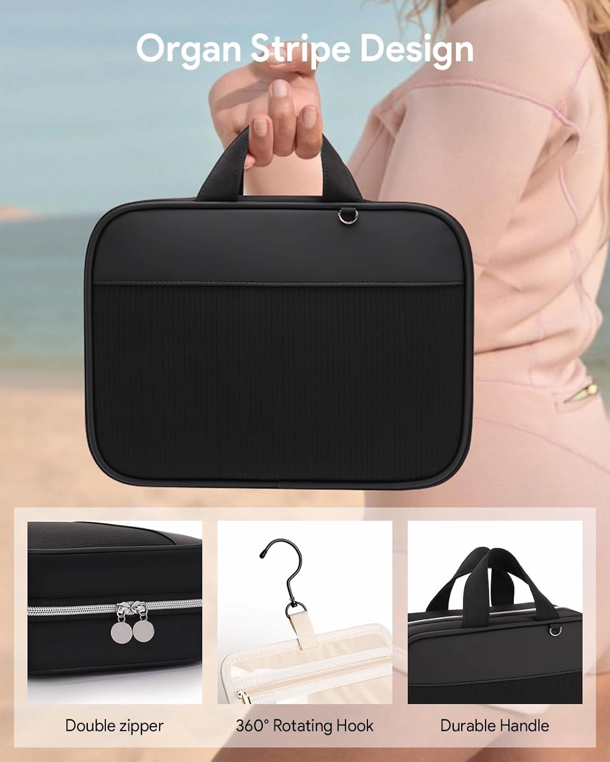 Lotour Travel Toiletry Bag for Women with Travel Size Silicone Containers Set, Hanging Toiletry Bag for toiletries, Cosmetic Bag Travel Organizer (Black)