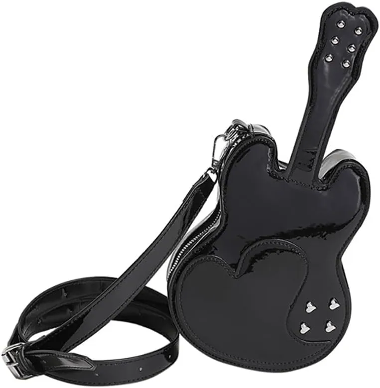 Love Riveted Glossy Violin/Guitar/Piano Handbag Crossbody Bag, Quilted PU Leather Zipper Closed Purse Shoulder Bag For Women