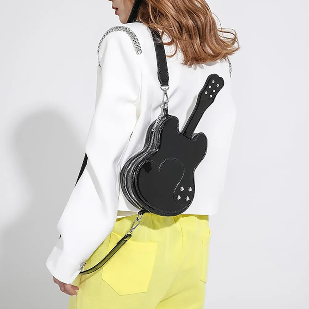 Love Riveted Glossy Violin/Guitar/Piano Handbag Crossbody Bag, Quilted PU Leather Zipper Closed Purse Shoulder Bag For Women