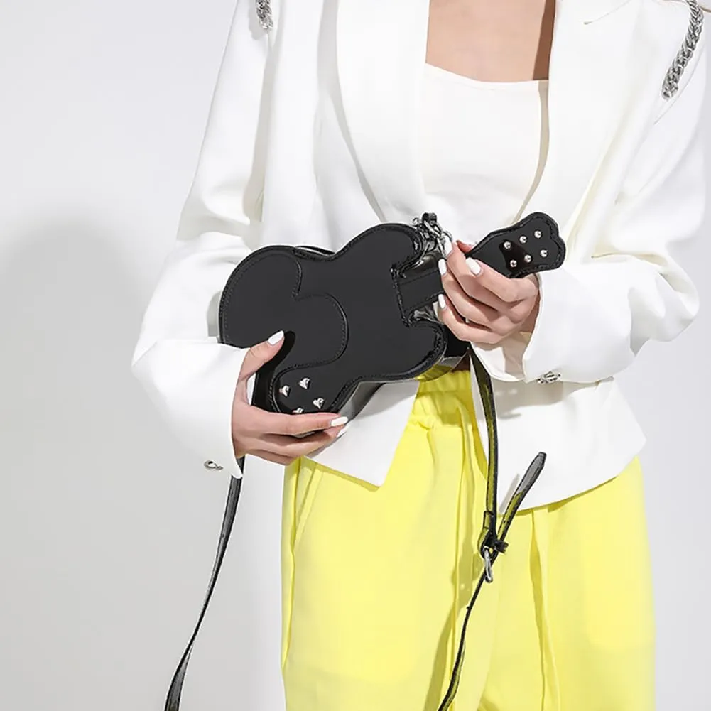 Love Riveted Glossy Violin/Guitar/Piano Handbag Crossbody Bag, Quilted PU Leather Zipper Closed Purse Shoulder Bag For Women