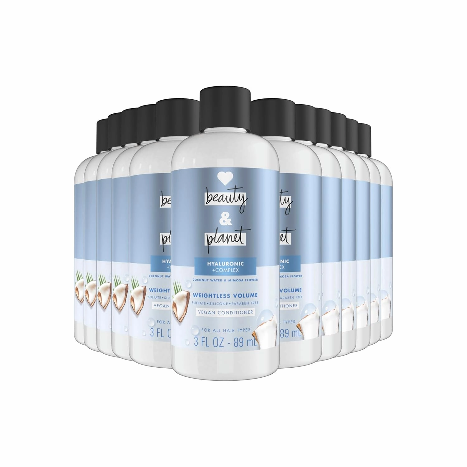 Love Beauty and Planet Volume and Bounty Conditioner For Thin and Fine Hair Care Coconut Water & Mimosa Volumizing Conditioner 0% Silicones, Parabens, and Dyes 3 oz, Pack of 12
