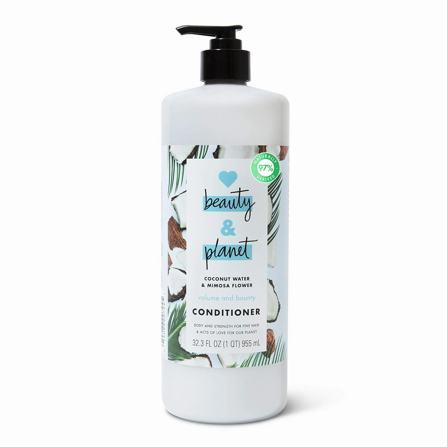 Love Beauty and Planet Volume and Bounty Thickening Conditioner Coconut Water and Mimosa Flower Hair Thickener Products for Fine Hair Silicone-Free, Vegan, 32.3 oz