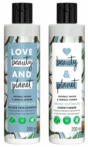 Love Beautys - Planet Coconut Water and Mimosa Flower Volume and Bounty Shampoo & Conditioner, No Parabens, No Dyes, 100% Organic Coconut Oil, 200ml