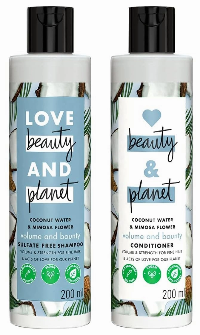 Love Beautys - Planet Coconut Water and Mimosa Flower Volume and Bounty Shampoo & Conditioner, No Parabens, No Dyes, 100% Organic Coconut Oil, 200ml