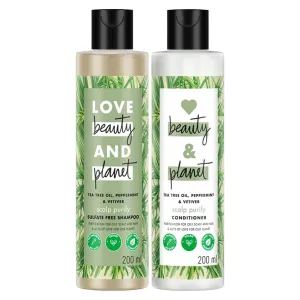Loves Beauty & Planet Tea Tree, Peppermint & Vetiver Purifying Shampoo & Conditioner, No Parabens, No Dyes, (200ml   200ml)