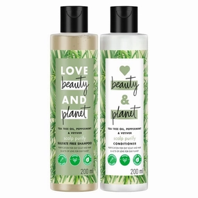 Loves Beauty & Planet Tea Tree, Peppermint & Vetiver Purifying Shampoo & Conditioner, No Parabens, No Dyes, (200ml   200ml)