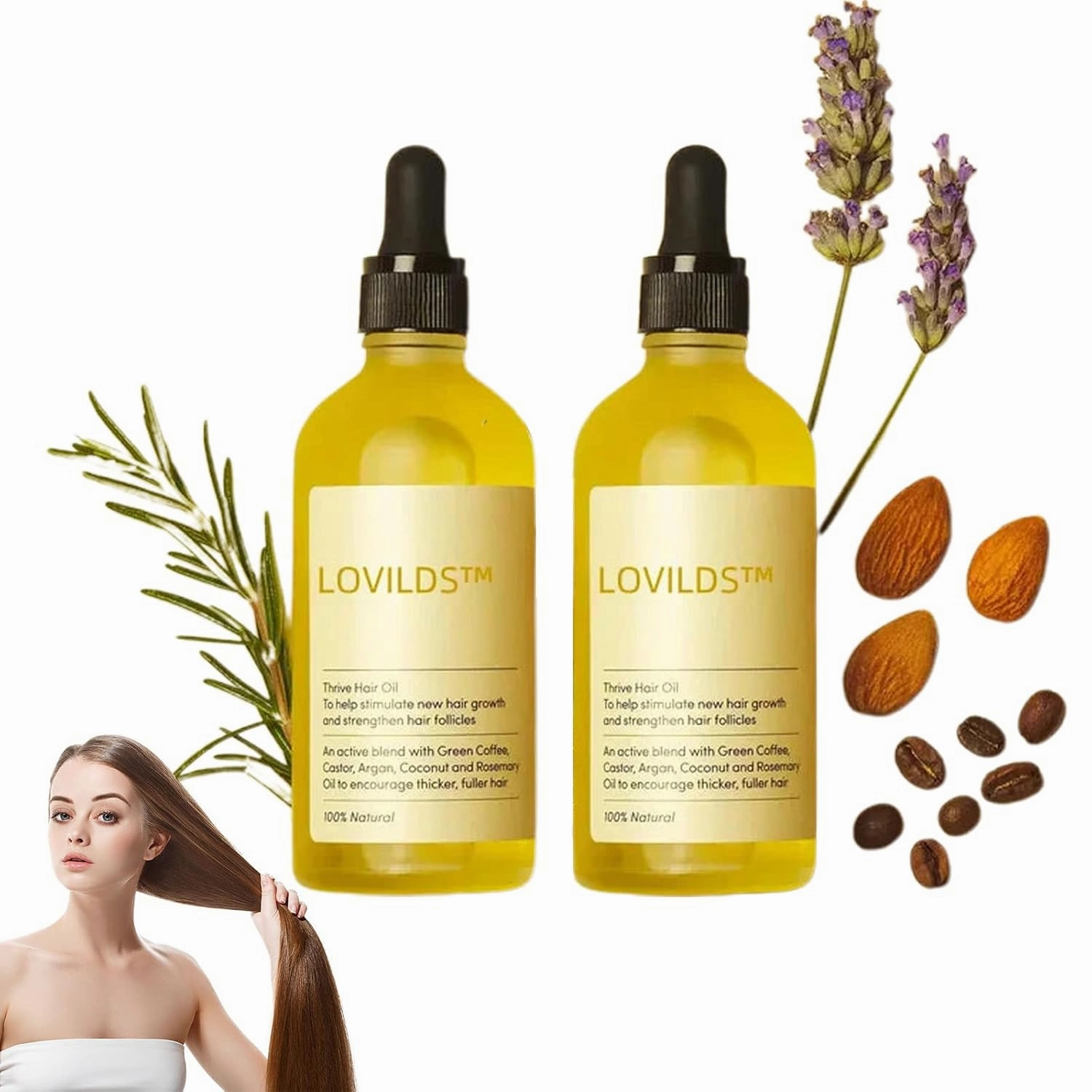LOVILDS Rosemary Hair Growth Essence, Lovilds Rosemary Hair Growth Oil - 2 Ounce, Rosemary Rosemary Hair & Hair Strengthening Oil for All Hair Types (2 Bottles)