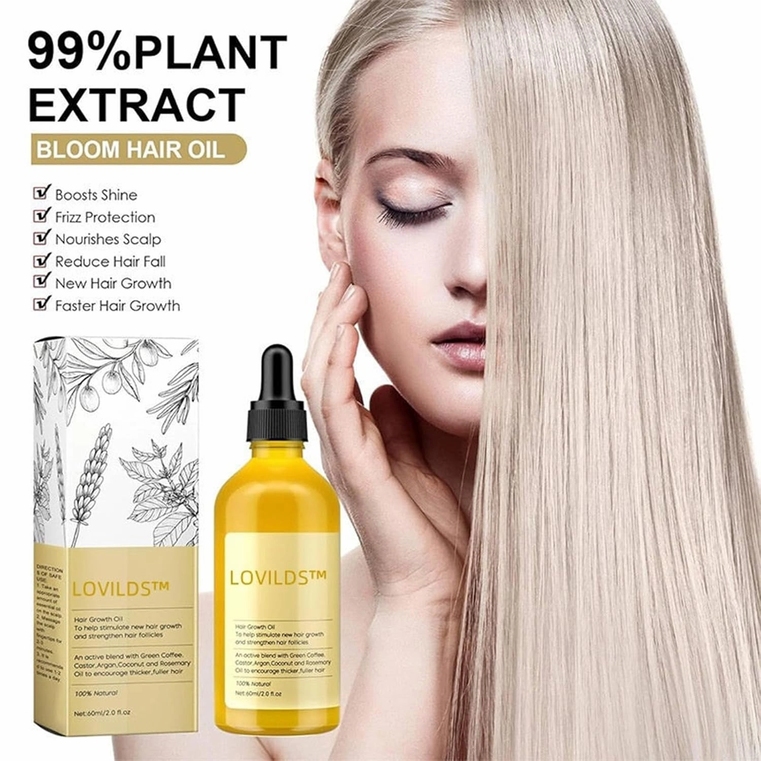LOVILDS Rosemary Hair Growth Essence, Lovilds Rosemary Hair Growth Oil - 2 Ounce, Rosemary Rosemary Hair & Hair Strengthening Oil for All Hair Types (2 Bottles)