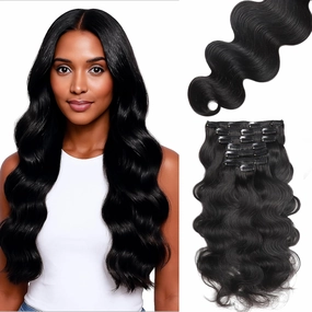 Loxxy Body Wave Human Hair Clip in Extensions, 22 Inch Natural Black Human Hair Body Wave Clip Ins for Black Women Thick Brunette Color 120 Gram 7 Pieces