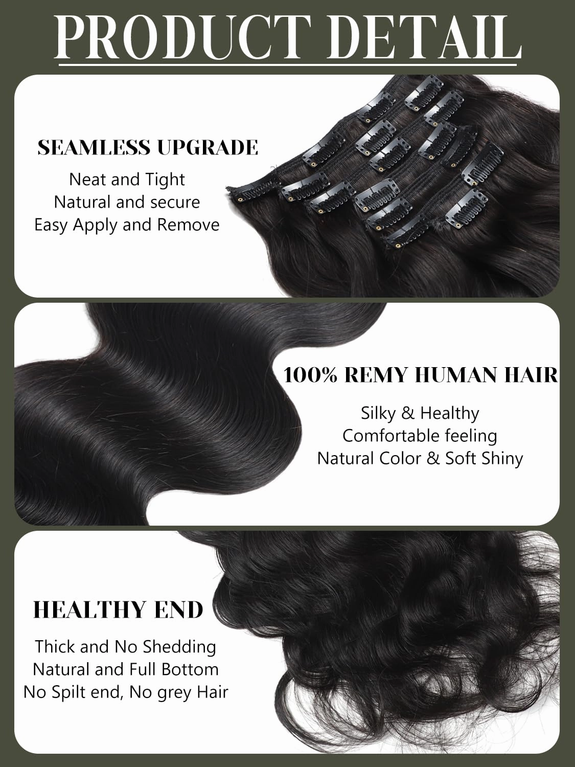 Loxxy Body Wave Human Hair Clip in Extensions, 22 Inch Natural Black Human Hair Body Wave Clip Ins for Black Women Thick Brunette Color 120 Gram 7 Pieces
