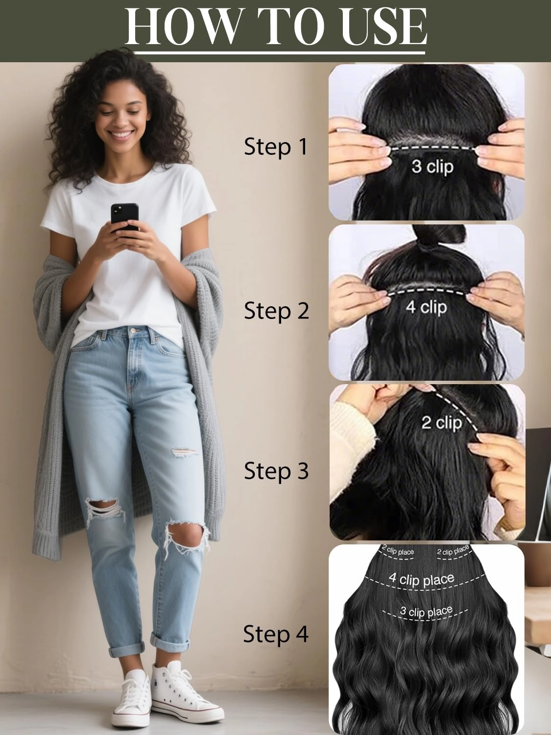 Loxxy Body Wave Human Hair Clip in Extensions, 22 Inch Natural Black Human Hair Body Wave Clip Ins for Black Women Thick Brunette Color 120 Gram 7 Pieces