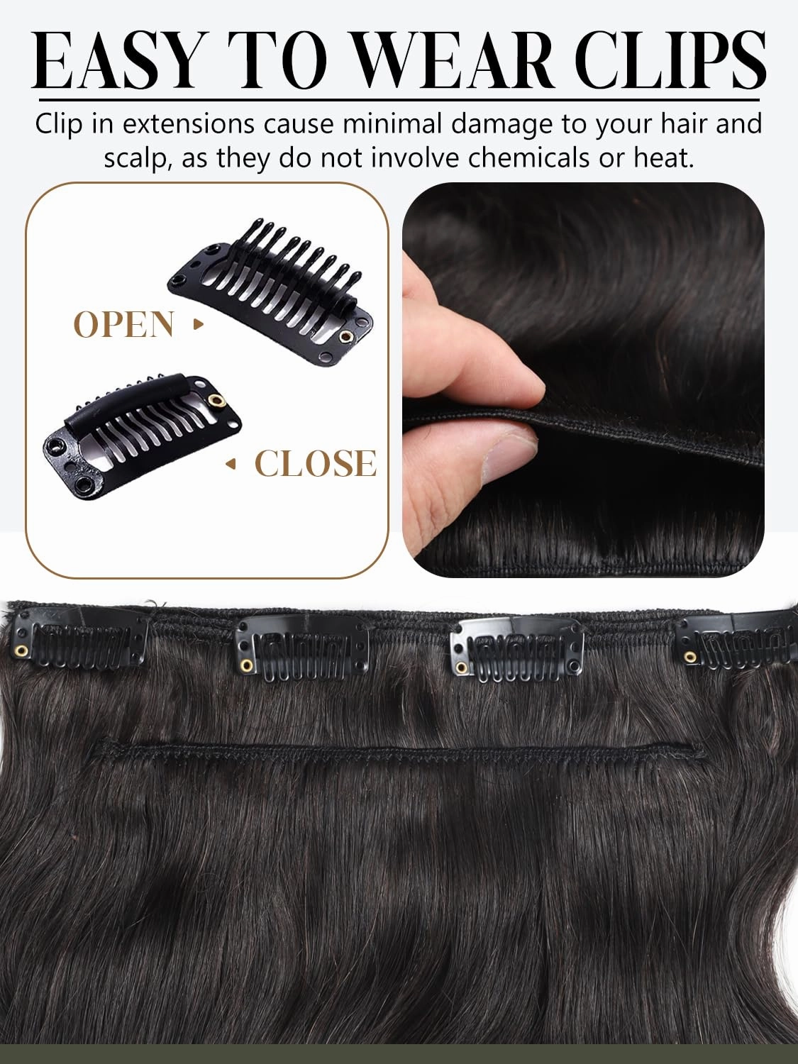 Loxxy Body Wave Human Hair Clip in Extensions, 22 Inch Natural Black Human Hair Body Wave Clip Ins for Black Women Thick Brunette Color 120 Gram 7 Pieces