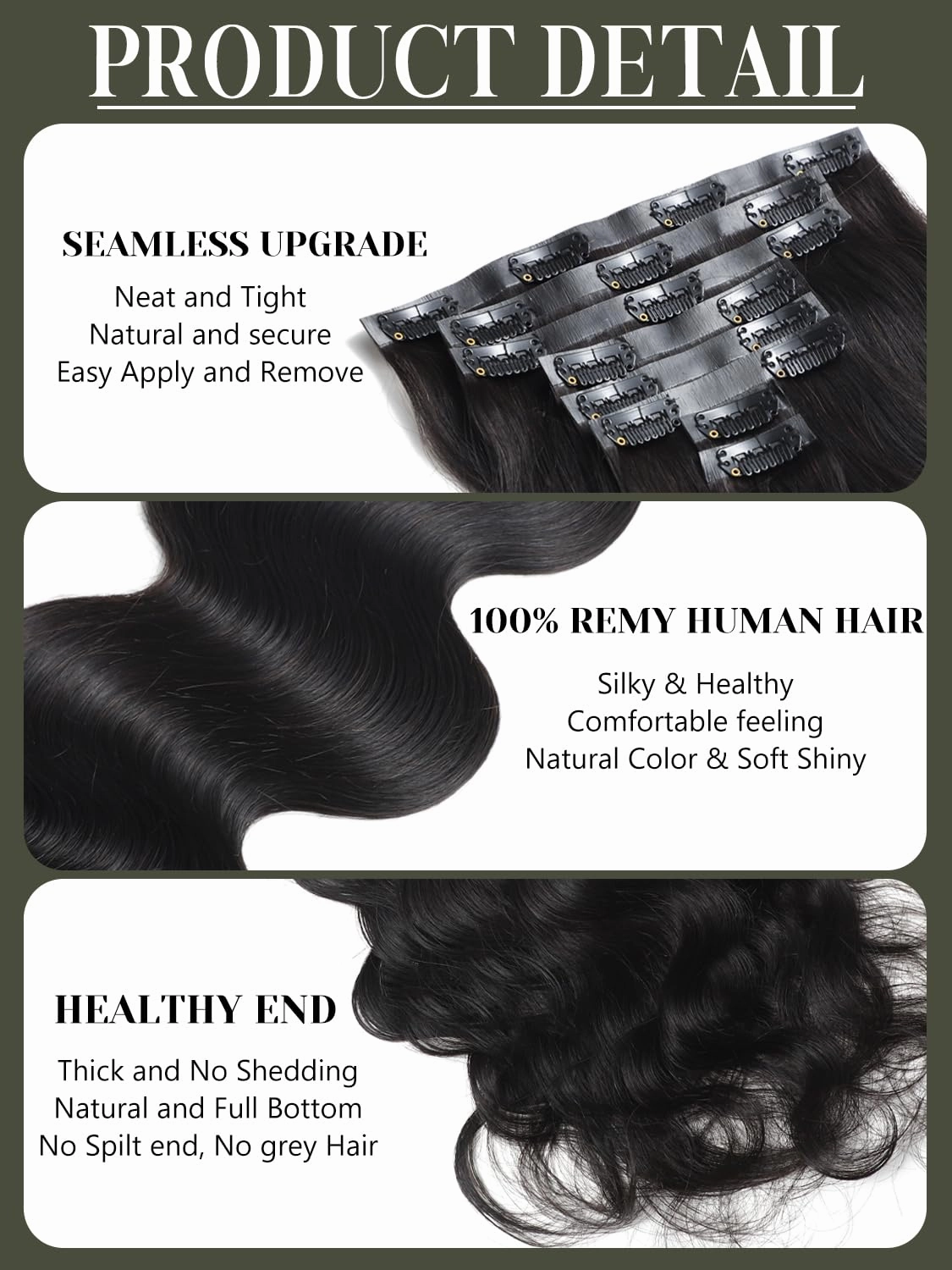 Loxxy Seamless Body Wave Clip Ins for Black Women, 18 Inch Clip in Hair Extensions Body Wave Remy Human Hair Brazilian Natural Black Color 110g 7 Pieces