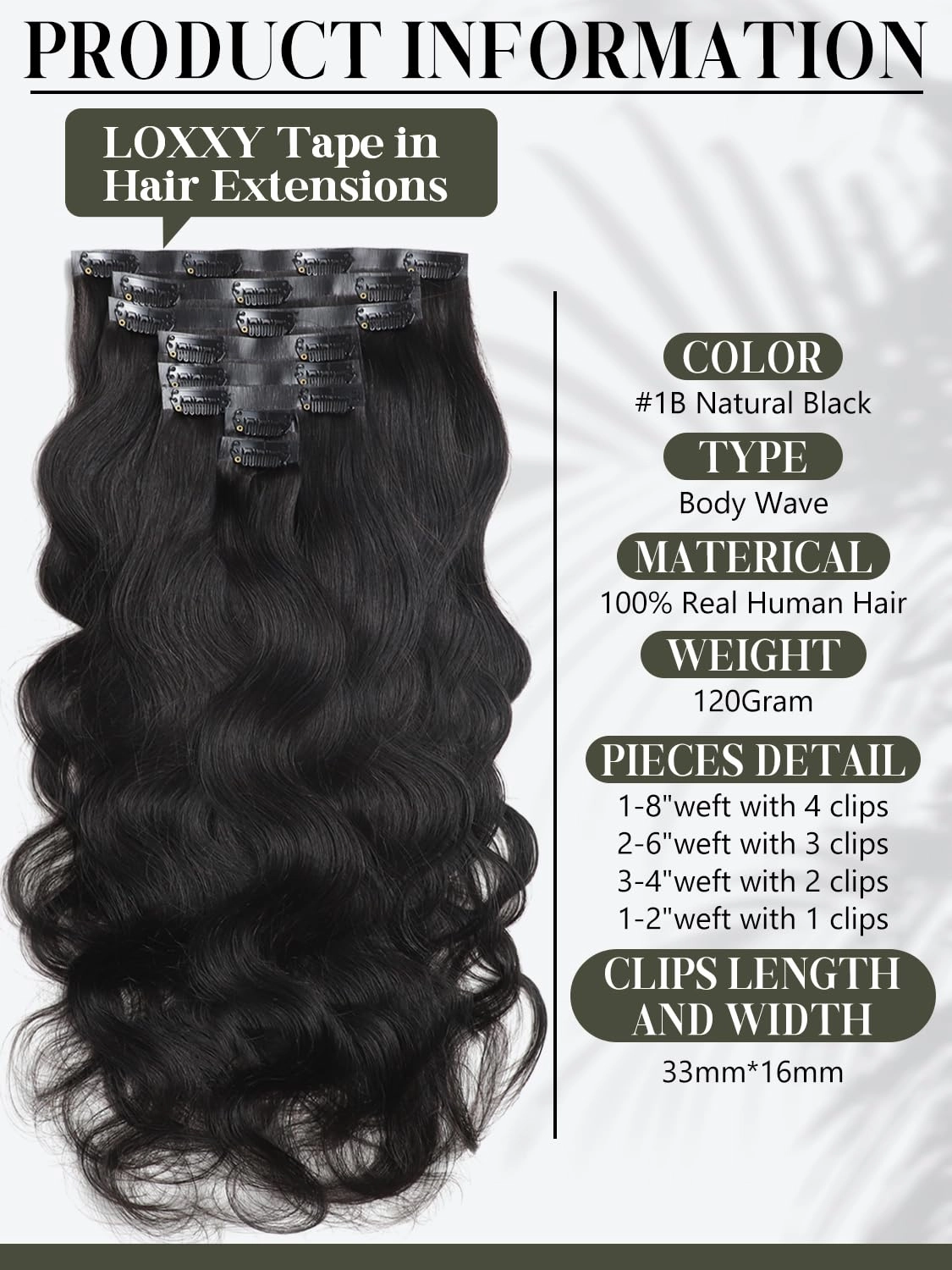 Loxxy Seamless Body Wave Clip Ins for Black Women, 18 Inch Clip in Hair Extensions Body Wave Remy Human Hair Brazilian Natural Black Color 110g 7 Pieces