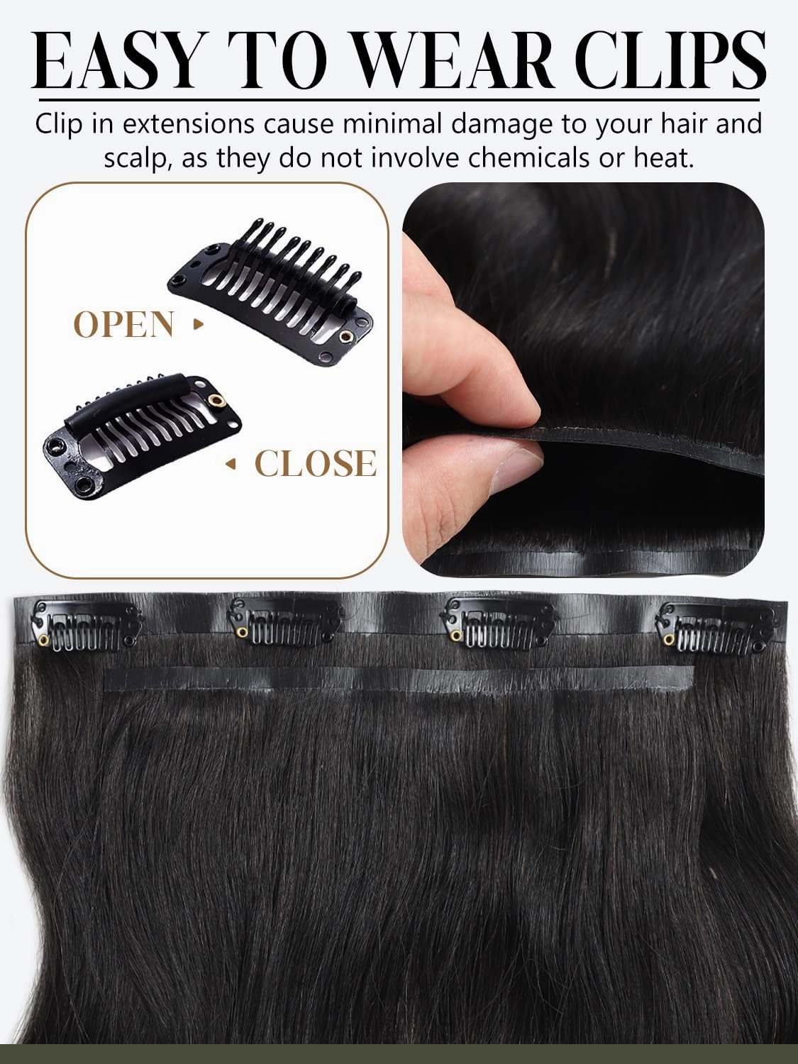 Loxxy Seamless Body Wave Clip Ins for Black Women, 18 Inch Clip in Hair Extensions Body Wave Remy Human Hair Brazilian Natural Black Color 110g 7 Pieces