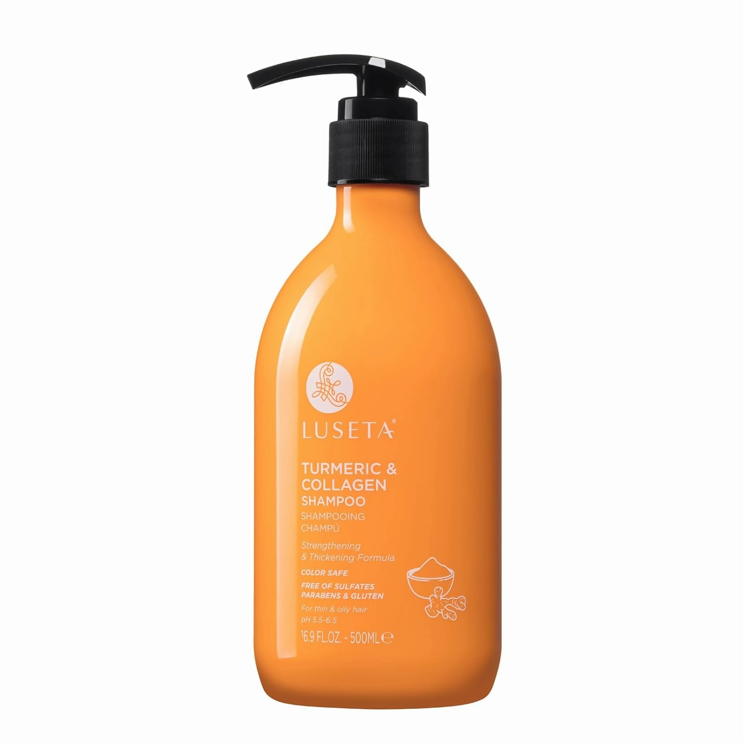 Luseta Hair Growth Shampoo with Turmeric & Collagen, Thickening Volumizing Shampoo for Women and Men with Thinning or Oily Hair, Color Safe, Sulfate and Paraben Free, 16.9 Oz