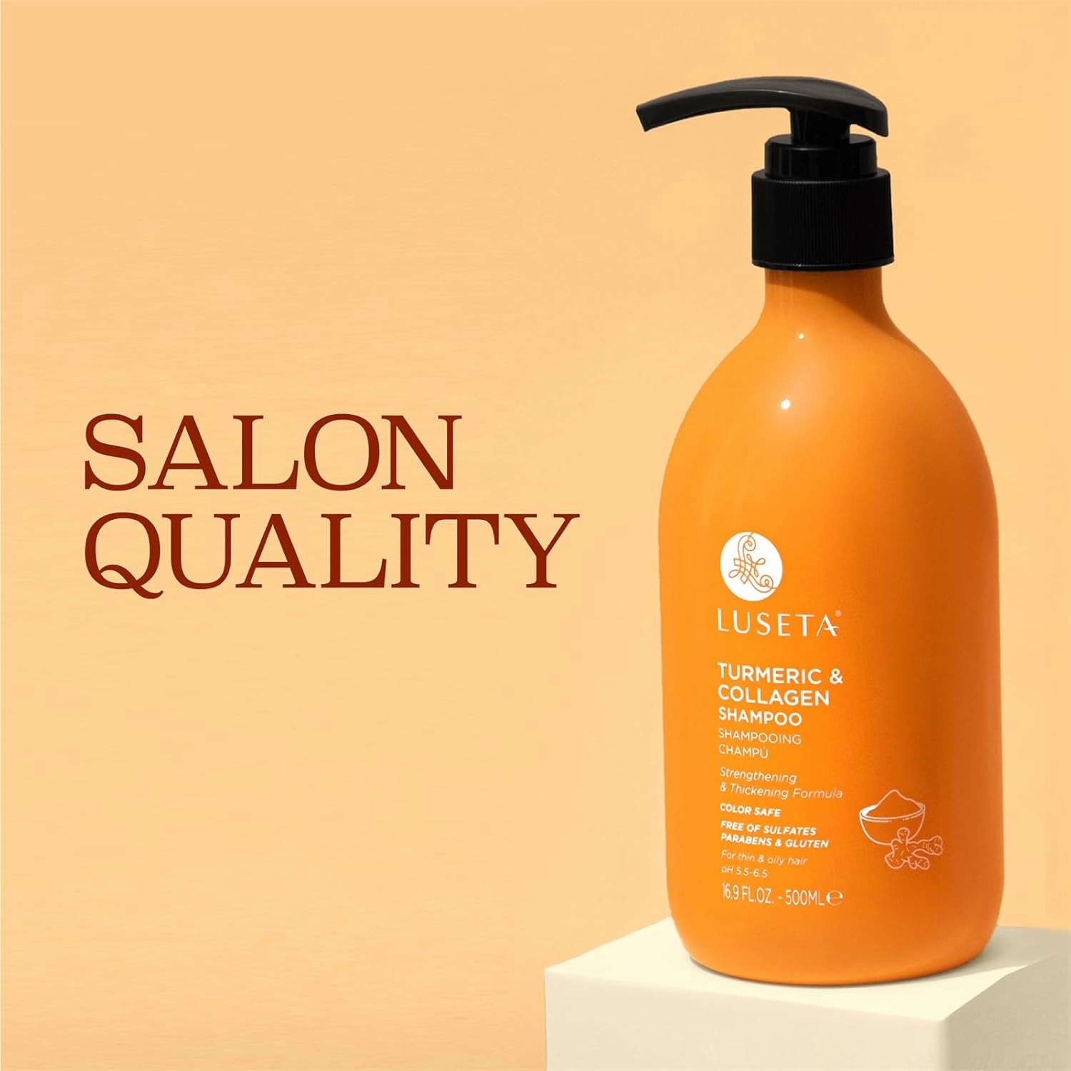 Luseta Hair Growth Shampoo with Turmeric & Collagen, Thickening Volumizing Shampoo for Women and Men with Thinning or Oily Hair, Color Safe, Sulfate and Paraben Free, 16.9 Oz