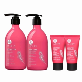 Luseta Keratin Shampoo Full   Travel Size Shampoo   Conditioner Set for Color Treated Damaged & Dry Hair, Keratin Hair Treatment for Smoothing& Nourishing (2x16.9 FL Oz   2x1.01 FL Oz)