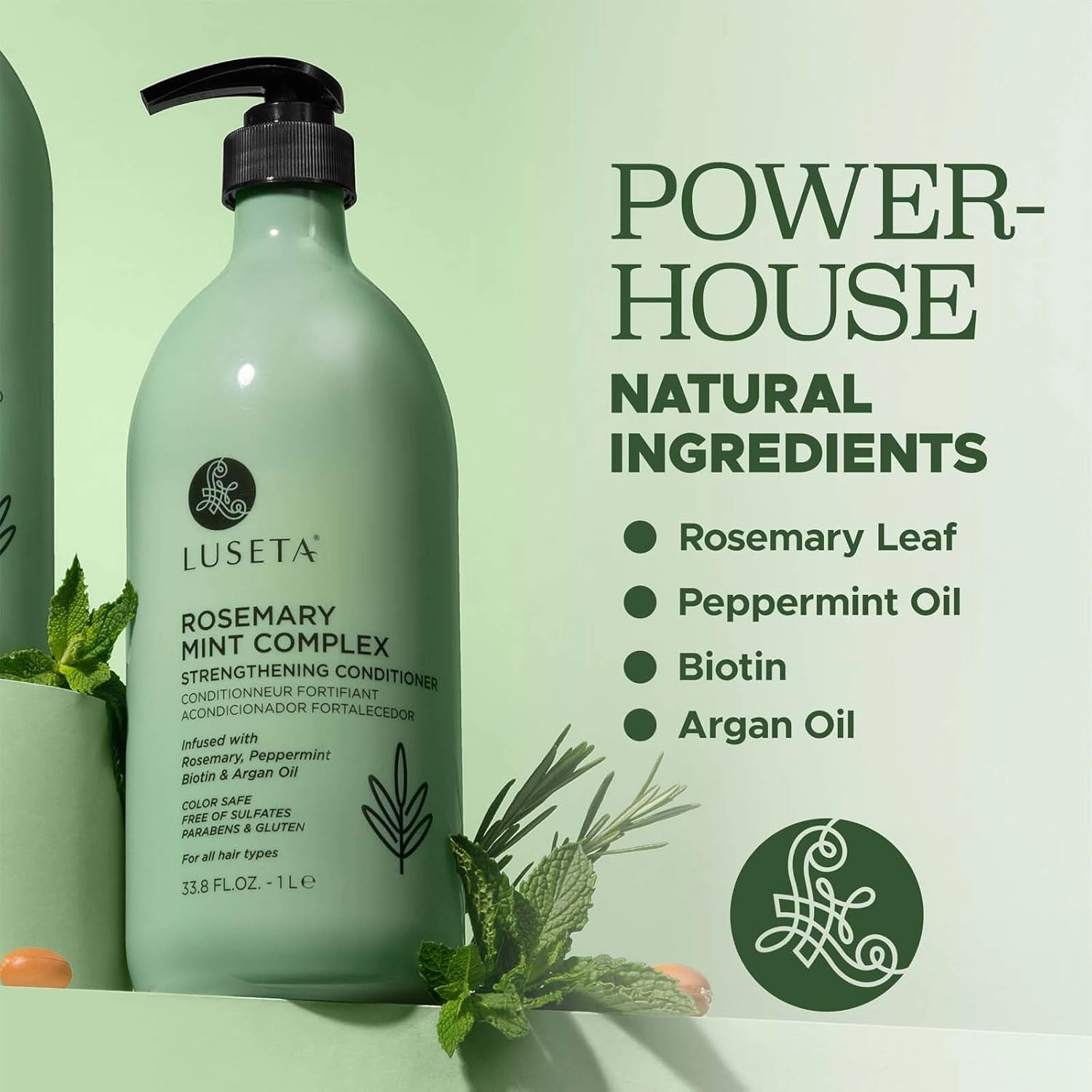 Luseta Rosemary Mint Strengthening Conditioner Moisturizing and Nourishing Damaged Hair Thickening Shampoo for Thinning Hair, Detangles Strands and Add Shine for All Hair Types, Sulfate Free 33.8oz