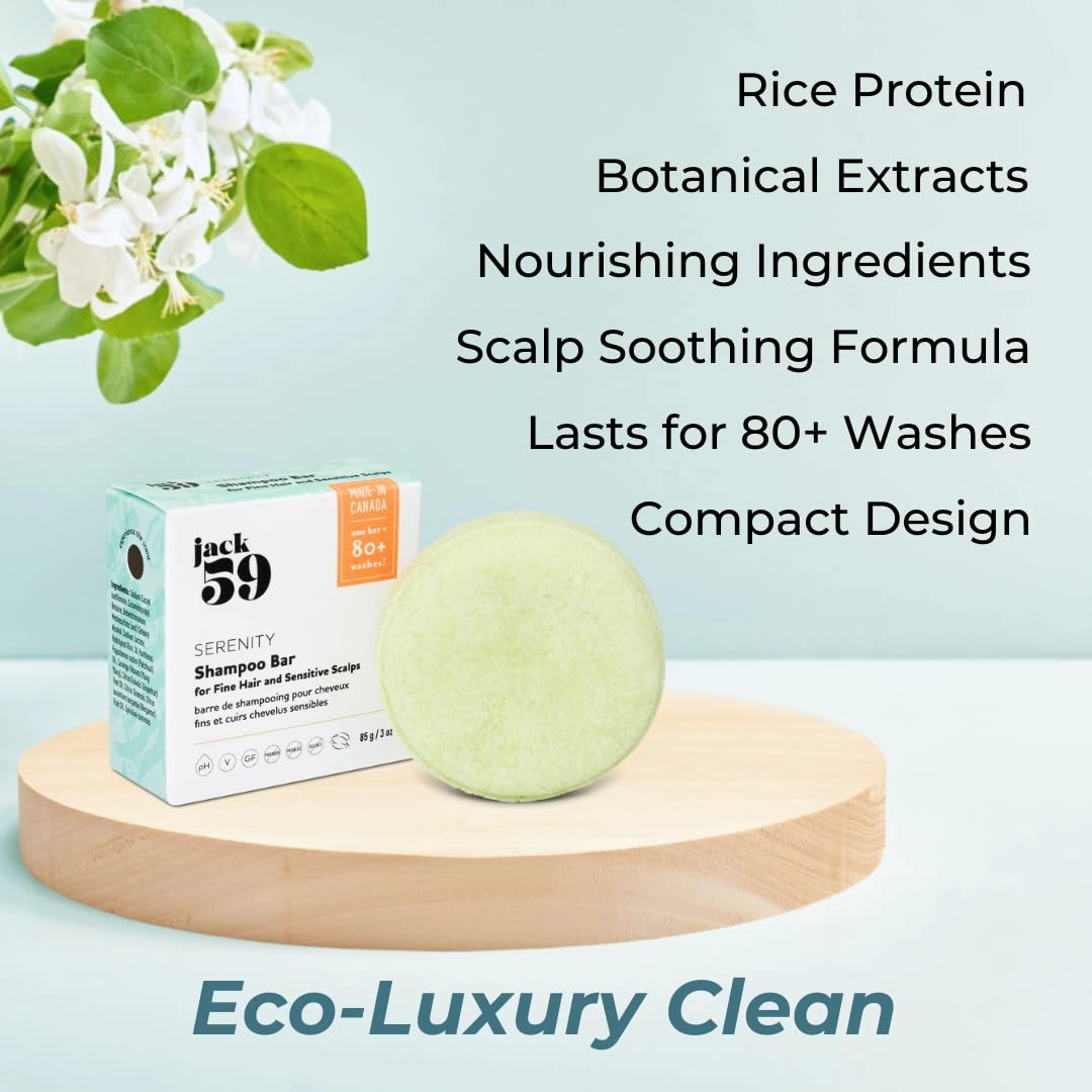 Luxury Shampoo Bar for Fine Hair and Sensitive Skin, Bar Shampoo with Bergamot and Grapefruit, Natural Shampoo, Vegan Organic Shampoo Bars for Hair, pH Balanced Solid Shampoo, Serenity, 3 oz