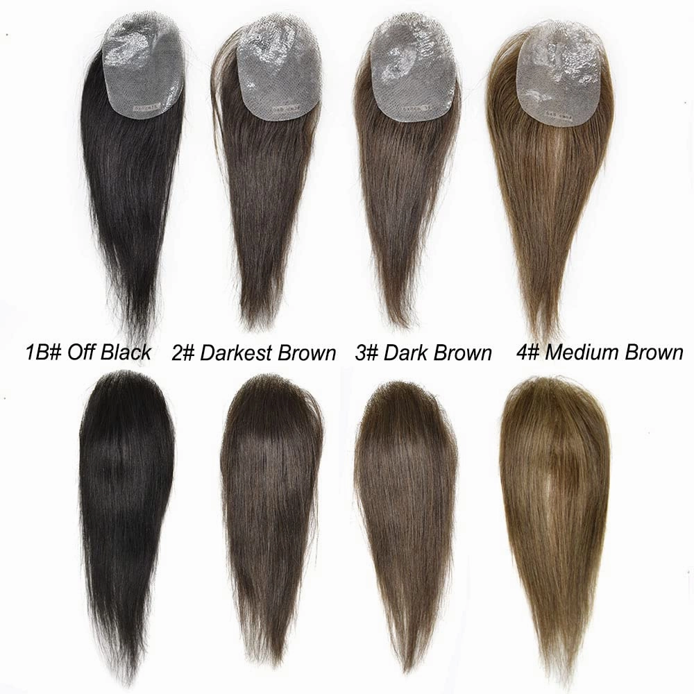 Lyrical Hair Bald Spot Hair Patch Toupee for Women Men Full Skin Base Human Hair Patch for Bald Spot Non-Surgical V-Looped Hair Replacement 6x8cm #3 Dark Brown-100% density