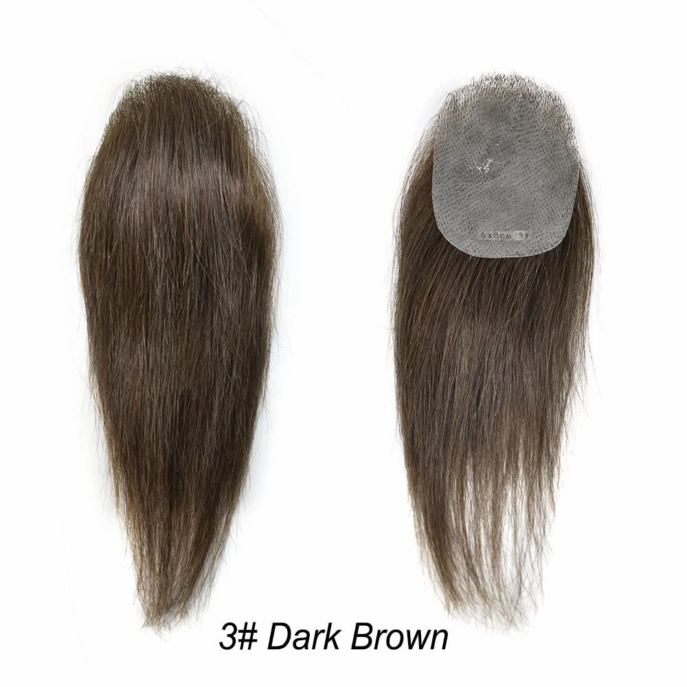 Lyrical Hair Bald Spot Hair Patch Toupee for Women Men Full Skin Base Human Hair Patch for Bald Spot Non-Surgical V-Looped Hair Replacement 6x8cm #3 Dark Brown-100% density