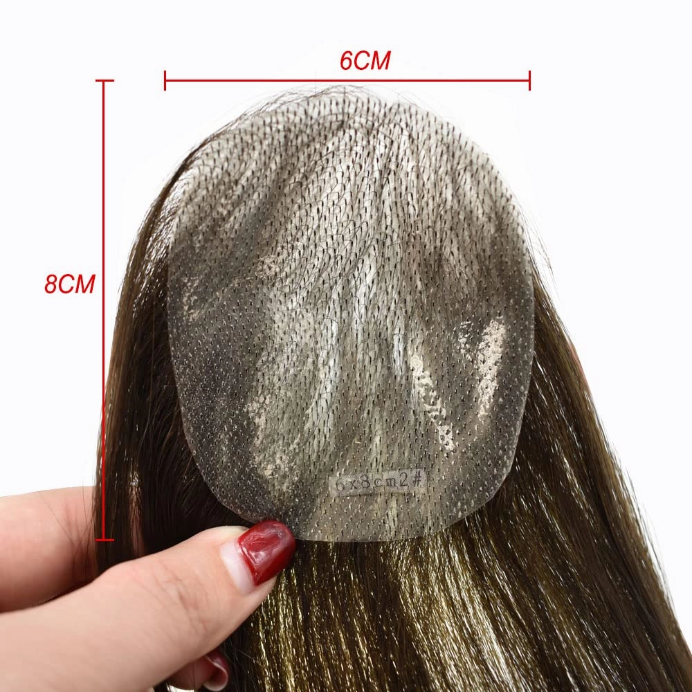 Lyrical Hair Bald Spot Hair Patch Toupee for Women Men Full Skin Base Human Hair Patch for Bald Spot Non-Surgical V-Looped Hair Replacement 6x8cm #3 Dark Brown-100% density