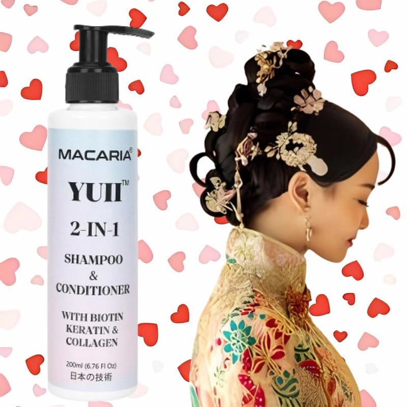 Macaria Yuii Biotin Keratin Collagen Hair Shampoo Conditioner, for Anti-Dandruff & Frizz-Free Hair, for Dry Hair, Sulfate Free, with Japanese Technology