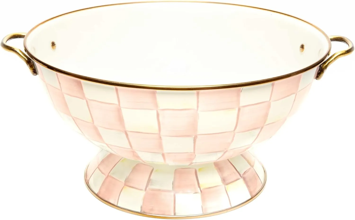 MACKENZIE-CHILDS Checkered Enamel Serving Bowl for Entertaining, Everything Bowl, Rosy Check