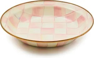 MACKENZIE-CHILDS Enamel Pie Plate, Ovenproof Pie Pan for Cooking and Serving, Pink-and-White Rosy Check