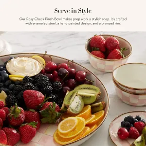 MACKENZIE-CHILDS Enamel Pinch Bowl, Small Bowl for Kitchen Ingredients, 1.5-Cup Capacity, Pink-and-White Rosy Check